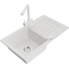 Mexen Pablo Granite Sink 1-Bowl with Drainer and Duero Kitchen Faucet, White - 6510-20-671600-20