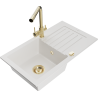Mexen Pablo 1-compartment granite sink with a drip tray and kitchen mixer tap Duero, White - 6510-20-671600-50