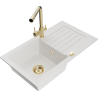 Mexen Pablo granite kitchen sink 1-bowl with drainer and Duero kitchen faucet, white - 6510-20-671600-50