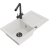 Mexen Pablo 1-Bowl Granite Sink with Drainboard and Duero Kitchen Faucet, White - 6510-20-671600-70