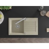 Mexen Pablo 1-bowl granite sink with drainer and Duero kitchen faucet, beige - 6510-69-671600-00