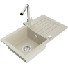 Mexen Pablo 1-bowl granite sink with drainer and Duero kitchen faucet, beige - 6510-69-671600-00