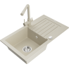 Mexen Pablo 1-bowl granite kitchen sink with drainer and Duero kitchen tap, beige - 6510-69-671600-69