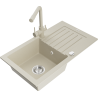 Mexen Pablo 1-compartment granite sink with a drip tray and kitchen mixer tap Duero, Beige - 6510-69-671600-69