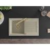 Mexen Pablo 1-bowl granite sink with drainer and Duero kitchen faucet, beige - 6510-69-671600-50