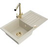 Mexen Pablo 1-bowl granite sink with drainer and kitchen faucet Duero, beige - 6510-69-671600-50
