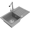 Mexen Pablo 1-bowl granite sink with drainer and Duero kitchen faucet, gray - 6510-71-671600-00