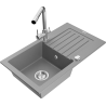 Mexen Pablo 1-bowl granite sink with drainer and Duero kitchen tap, grey - 6510-71-671600-00