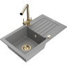 Mexen Pablo 1-bowl granite sink with drainer and Duero kitchen tap, grey - 6510-71-671600-50