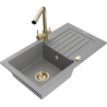 Mexen Pablo granite single-bowl sink with drainer and Duero kitchen faucet, gray - 6510-71-671600-50