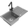 Mexen Pablo 1-bowl granite sink with drainer and Duero kitchen tap, grey - 6510-71-671600-70