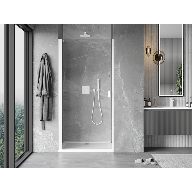 Mexen Mist-B 80 cm pivot shower door, transparent, white - 8A2-080-000-20-00