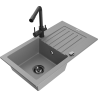 Mexen Pablo 1-bowl granite sink with drainer and Duero kitchen faucet, gray - 6510-71-671600-70-B