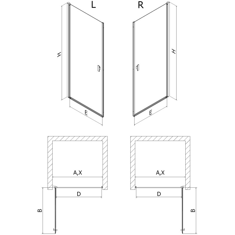 Mexen Mist-B 65 cm Swinging Shower Door, Transparent, Brushed Nickel - 8A2-065-000-97-00