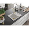 Mexen Enzo 1-bowl granite sink with drainer and Telma kitchen faucet, white - 6506-20-670200-50
