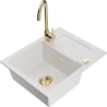 Mexen Enzo 1-bowl granite sink with drainer and Telma kitchen faucet, white - 6506-20-670200-50