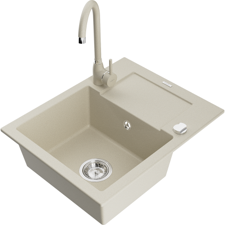 Mexen Enzo granite kitchen sink 1-bowl with drainer and Telma kitchen tap, beige - 6506-69-670200-69
