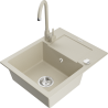Mexen Enzo 1-compartment granite sink with a drip tray and kitchen mixer tap Telma, Beige - 6506-69-670200-69