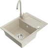 Mexen Enzo granite kitchen sink 1-bowl with drainer and Telma kitchen tap, beige - 6506-69-670200-69