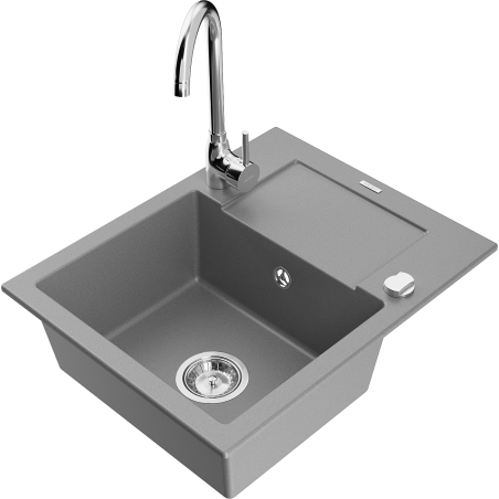 Mexen Enzo granite sink 1-bowl with drainer and Telma kitchen faucet, gray - 6506-71-670200-00