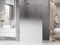 Mexen Kioto L Walk-in shower wall 100 x 200 cm, white ombre 8 mm, chrome - 800-100-103-01-86
