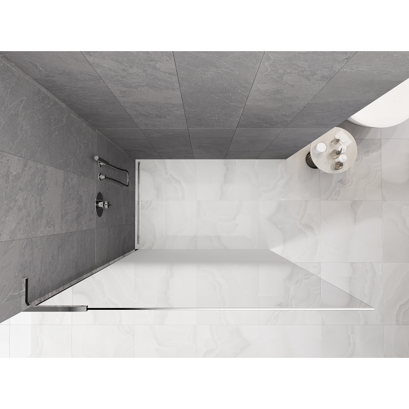 Mexen Kioto L Walk-in shower wall 100 x 200 cm, white ombre 8 mm, chrome - 800-100-103-01-86