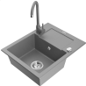 Mexen Enzo 1-bowl granite sink with drainer and Telma kitchen faucet, gray - 6506-71-670200-71