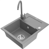 Mexen Enzo granite kitchen sink single bowl with drainer and Telma kitchen tap, grey - 6506-71-670200-71