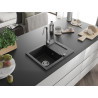Mexen Enzo granite kitchen sink 1-bowl with drainer and Telma kitchen faucet, black/silver - 6506-73-670200-00