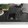 Mexen Enzo granite kitchen sink 1-bowl with drainer and Telma kitchen faucet, black/silver - 6506-73-670200-70
