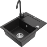 Mexen Enzo granite kitchen sink 1-bowl with drainer and Telma kitchen faucet, black/silver - 6506-73-670200-70