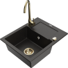 Mexen Enzo 1-compartment granite sink with a drip tray and kitchen mixer tap Telma, Black/Gold - 6506-75-670200-50