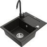 Mexen Enzo granite sink 1-bowl with drainer and Telma kitchen faucet, black/gold - 6506-75-670200-70