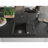 Mexen Enzo granite sink 1-bowl with drainer and Telma kitchen faucet, black/gold - 6506-75-670200-70