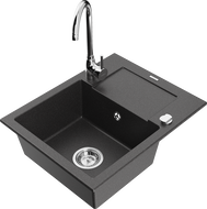 Mexen Enzo 1-compartment granite sink with a drip tray and kitchen mixer tap Telma, Spotted black - 6506-76-670200-00