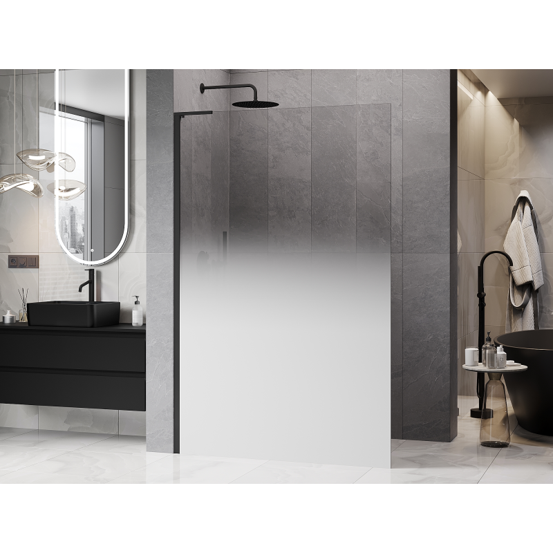 Mexen Kioto L shower wall Walk-in 90 x 200 cm, white ombre 8 mm, black - 800-090-103-70-86