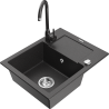 Mexen Enzo granite kitchen sink 1-bowl with drainer and Telma kitchen faucet, black speckled - 6506-76-670200-76