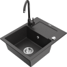 Mexen Enzo granite sink 1-bowl with drainer and Telma kitchen tap, black speckled - 6506-76-670200-76