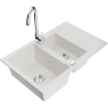 Mexen Gaspar granite sink 1.5-bowl with drainer and Telma kitchen faucet, white - 6507-20-670200-00