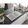 Mexen Gaspar granite sink 1.5-bowl with drainer and Telma kitchen faucet, white - 6507-20-670200-00