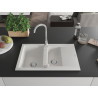 Mexen Gaspar granite sink 1.5-bowl with drainer and Telma kitchen faucet, white - 6507-20-670200-00