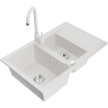 Mexen Gaspar 1.5-compartment granite sink with a drip tray and kitchen mixer tap Telma, White - 6507-20-670200-20