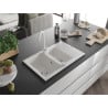 Mexen Gaspar granite sink 1.5-bowl with drainer and Telma kitchen faucet, white - 6507-20-670200-20