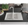 Mexen Gaspar granite sink 1.5-bowl with drainer and Telma kitchen faucet, white - 6507-20-670200-20