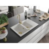 Mexen Gaspar granite sink 1.5-bowl with drainer and Telma kitchen faucet, white - 6507-20-670200-50