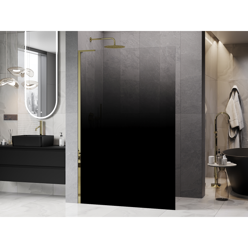 Mexen Kioto L Walk-in Shower Wall 90 x 200 cm, Black Ombre 8 mm, Gold - 800-090-103-50-76