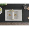 Mexen Gaspar granite sink 1.5-bowl with drainer and Telma kitchen faucet, white - 6507-20-670200-50