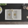 Mexen Gaspar granite sink 1.5-bowl with drainer and Telma kitchen tap, white - 6507-20-670200-50