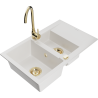 Mexen Gaspar 1.5-compartment granite sink with a drip tray and kitchen mixer tap Telma, White - 6507-20-670200-50