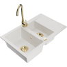 Mexen Gaspar granite sink 1.5-bowl with drainer and Telma kitchen tap, white - 6507-20-670200-50